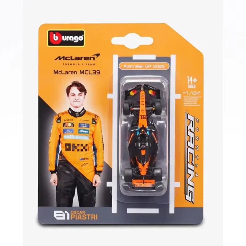 Official Bburago Formula Racing F1 Team 1 : 64 Diecast Scale Model - Mclaren MCL39 81 Oscar Piastri