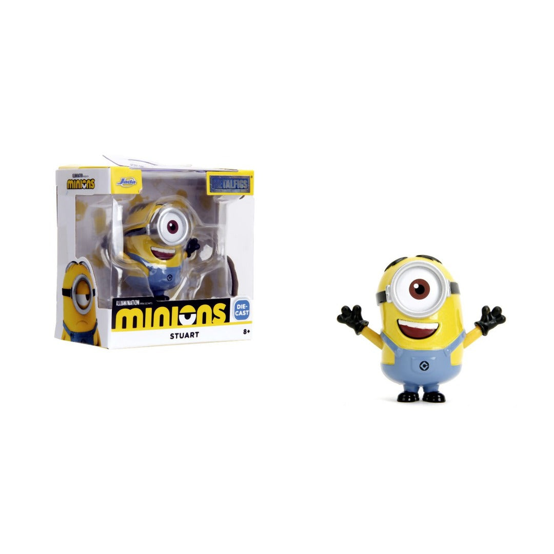 Jada Metalfigs Minions Stuart figure with packaging box side by side