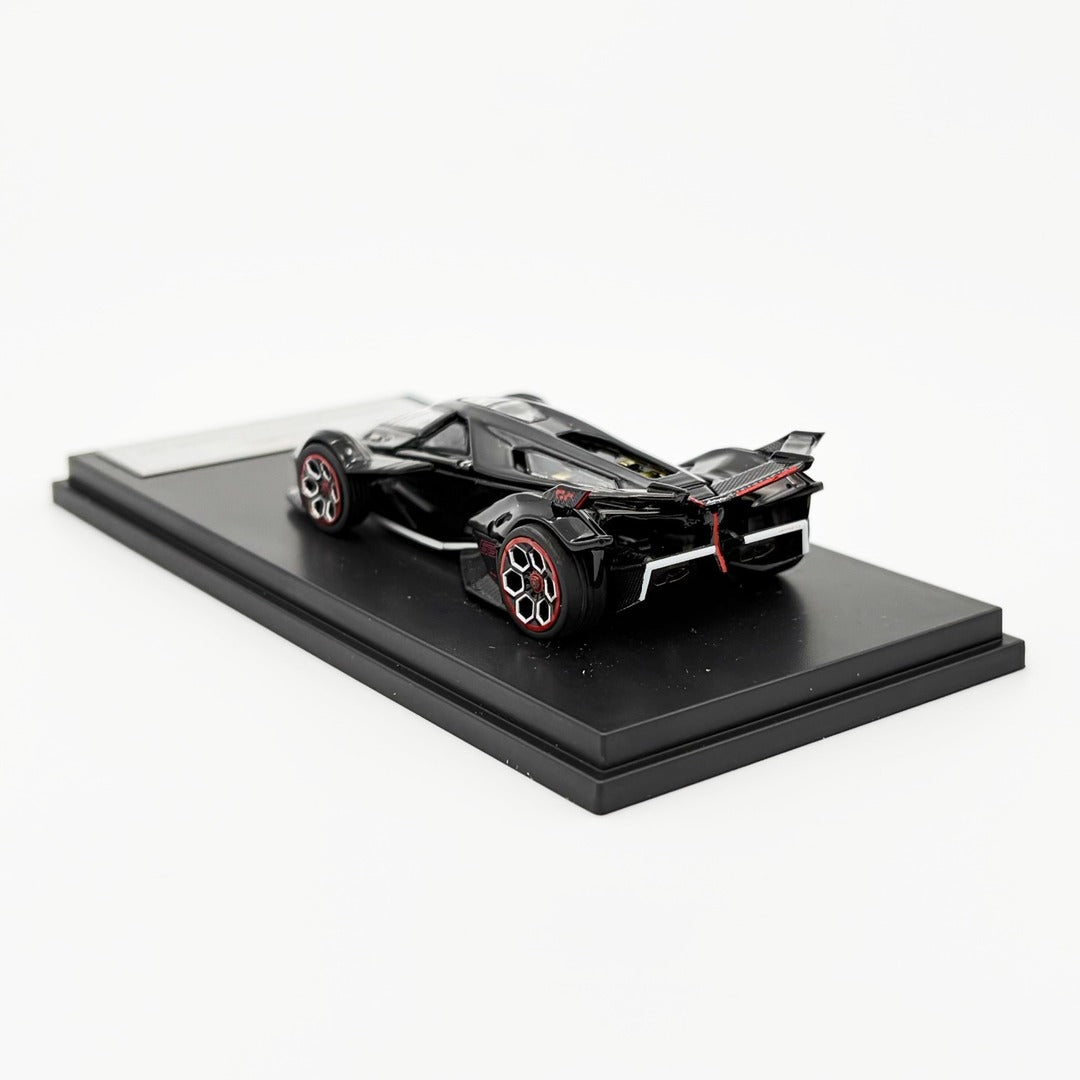 LMF Lamborghini V12 Vision GT Black rear three-quarter view showing dual fins