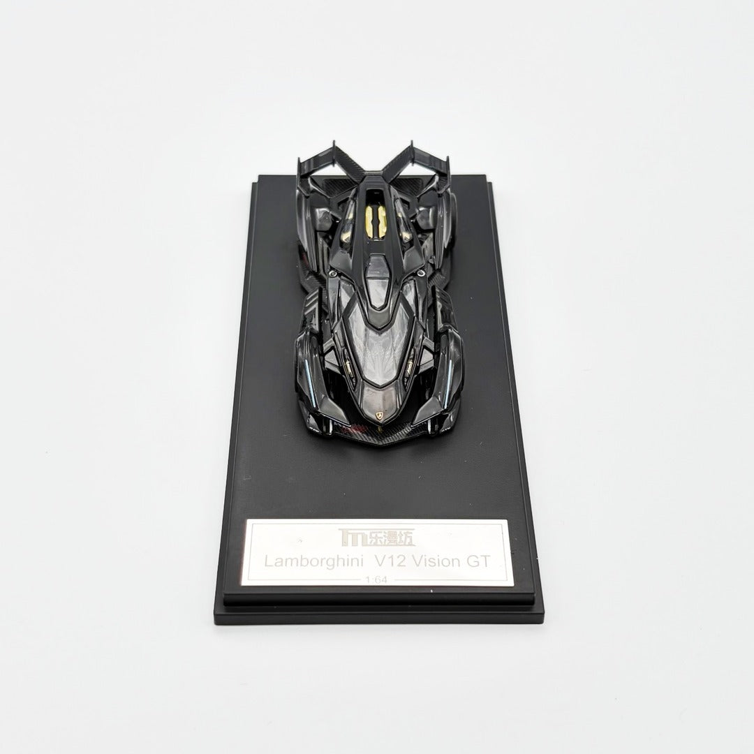 LMF Lamborghini V12 Vision GT Black front view with nameplate on display base