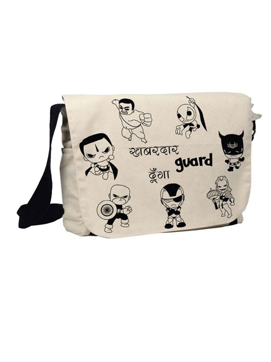 Unisex Cotton Canvas Superhero Territory Sling Bag One Size Black & White