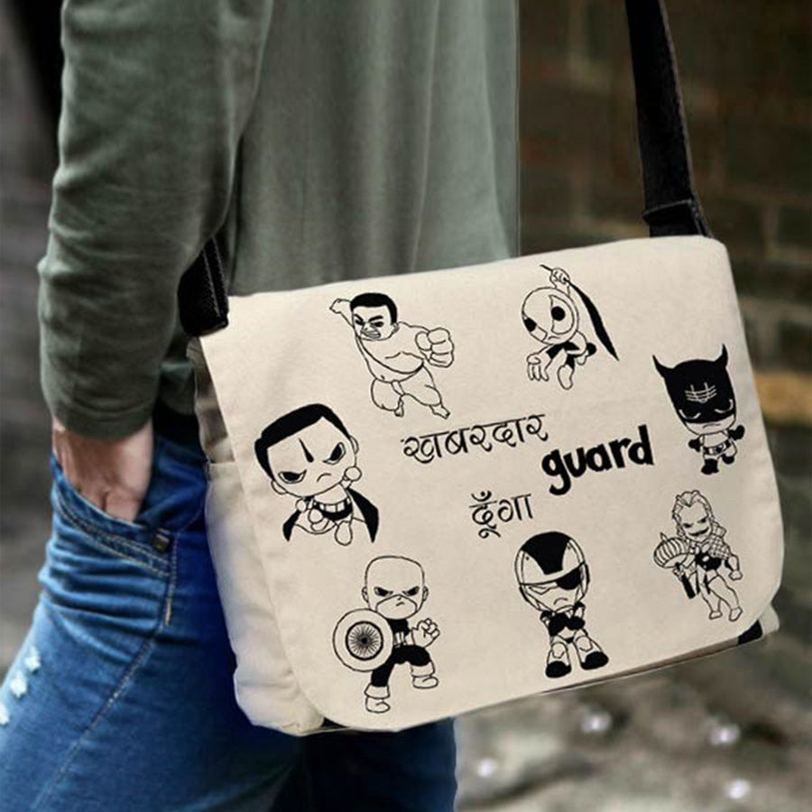 Unisex Cotton Canvas Superhero Territory Sling Bag One Size Black & White