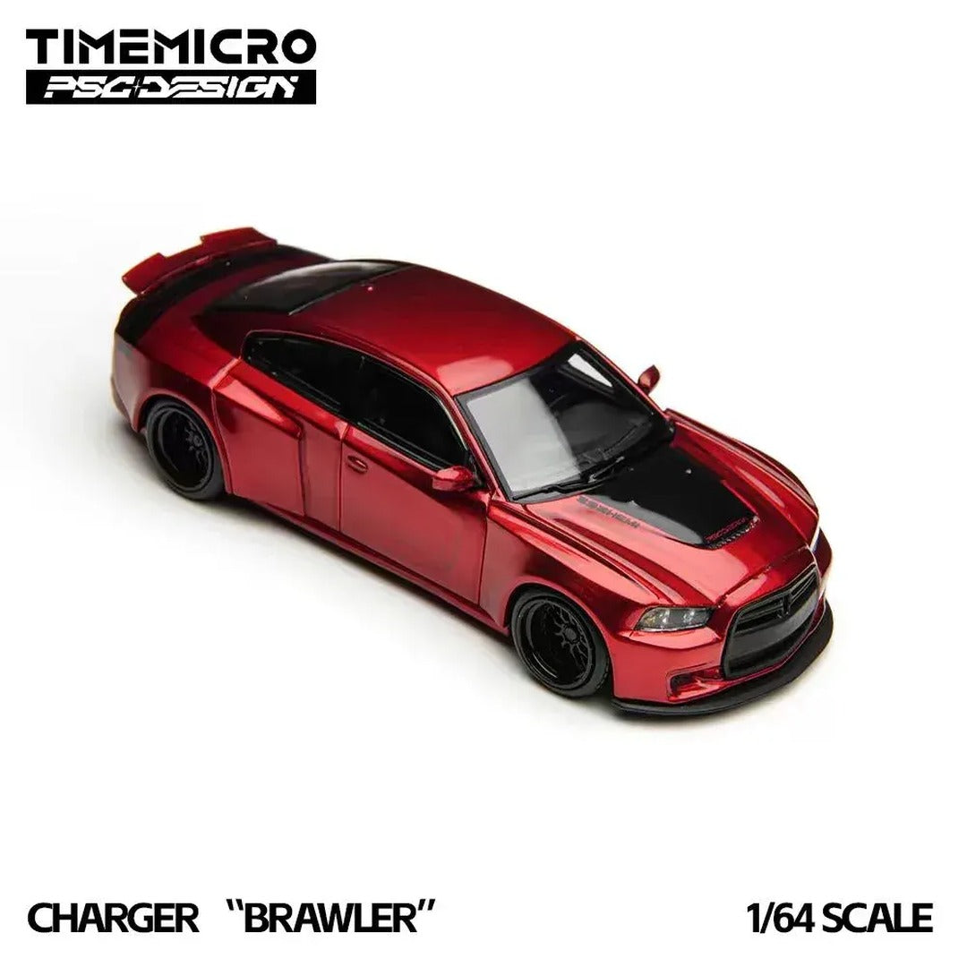 Time Micro x PSG Design Dodge Charger Brawler Red 1:64 Diecast Model Car front three-quarter view