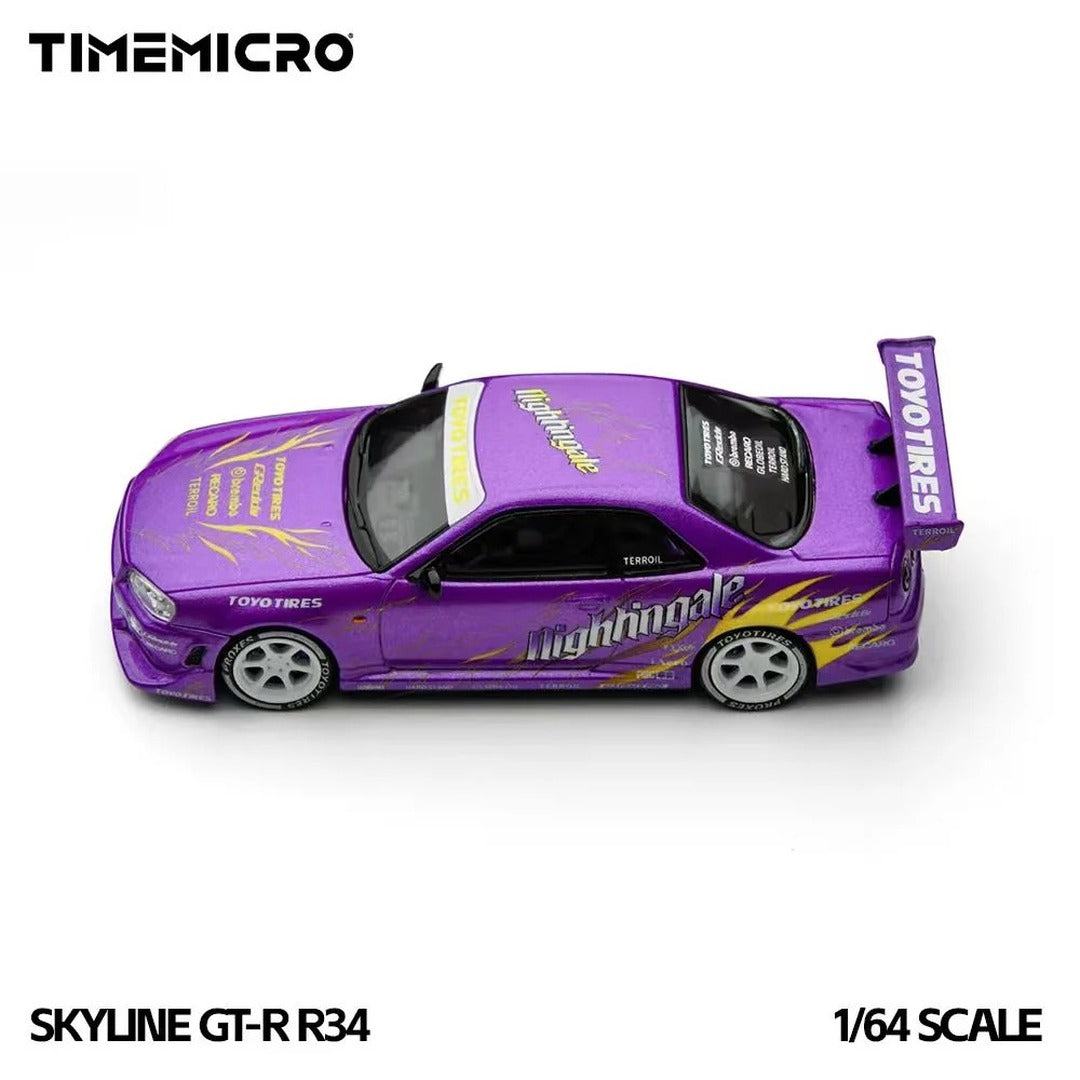 Time Micro Nissan Skyline GT-R R34 Nightingale Purple top-down view