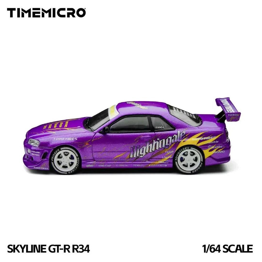 Time Micro Nissan Skyline GT-R R34 Nightingale Purple side profile view