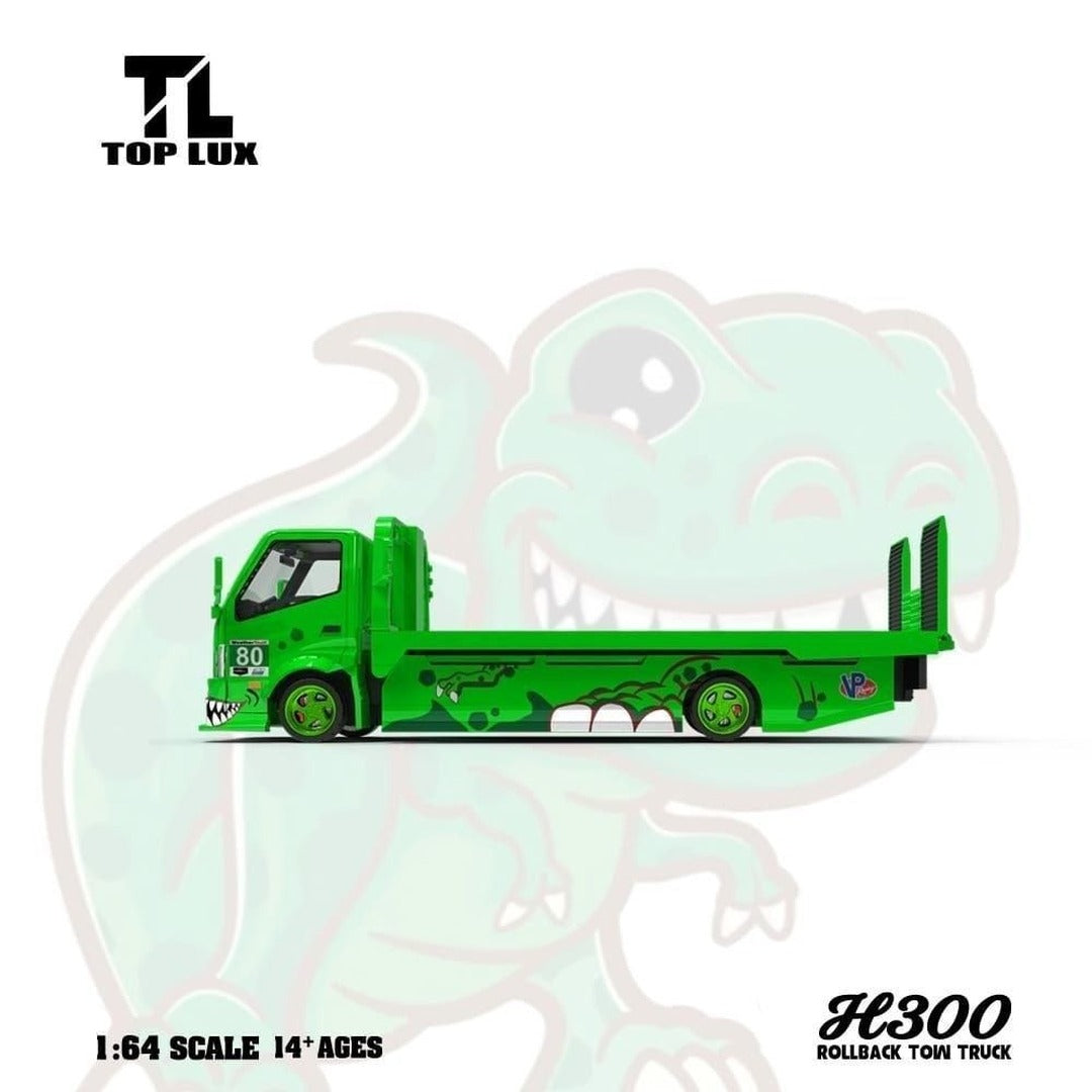 TOP LUX H300 Rollback Tow Truck Green 1:64 Scale Diecast Model Car