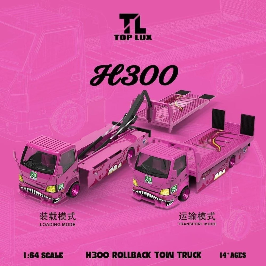 TOP LUX H300 Rollback Tow Truck Pink 1:64 Scale Diecast Model Car