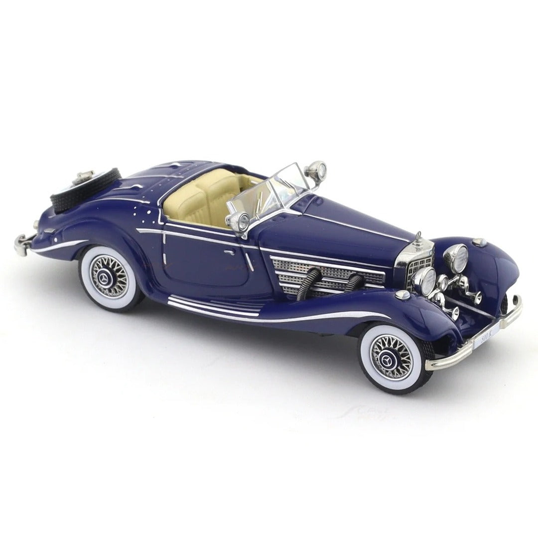 Liberty 64 1936 Mercedes-Benz 500 K Spezial Roadster diecast model car navy blue, three-quarter view
