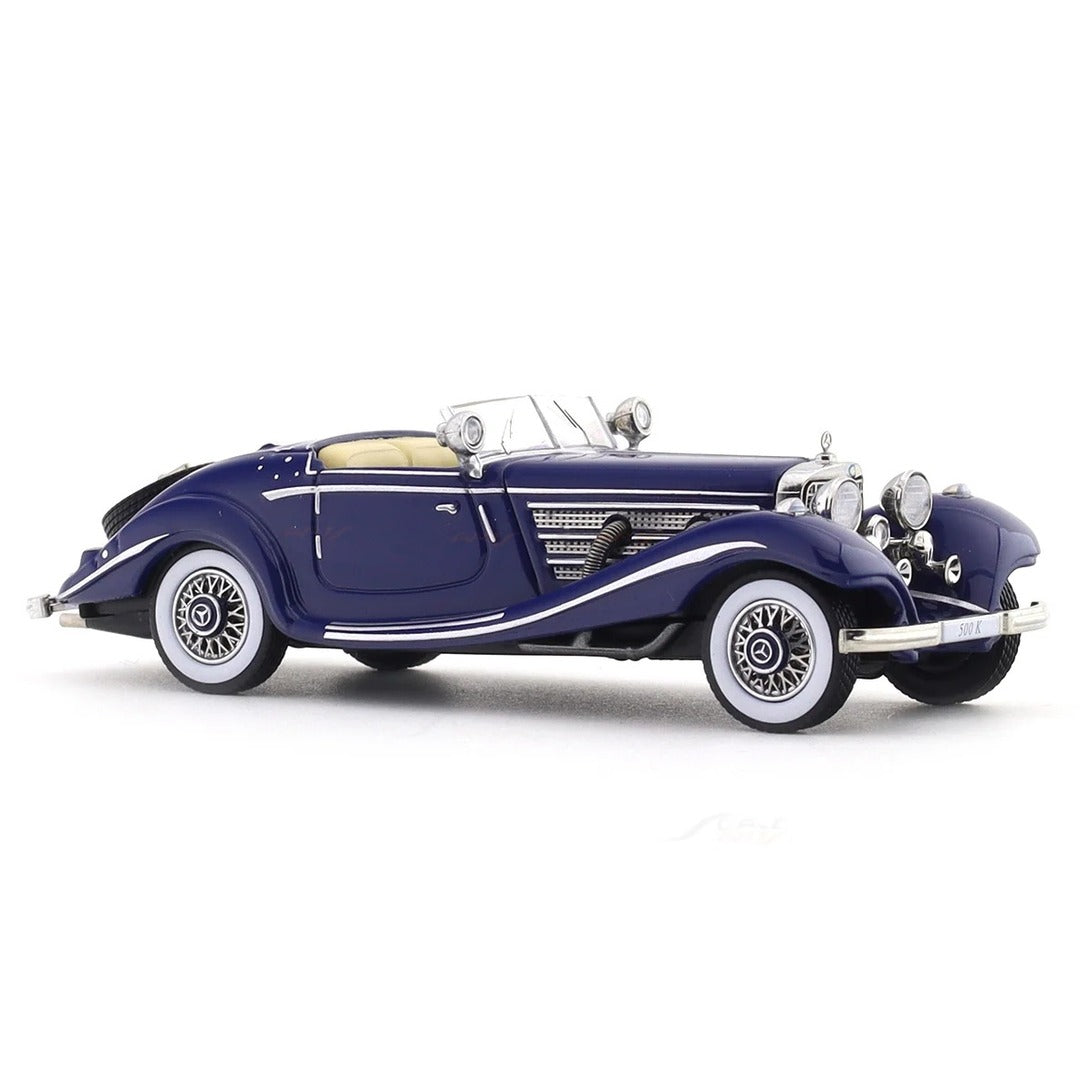 Liberty 64 1936 Mercedes-Benz 500 K Spezial Roadster diecast model car navy blue, profile side view