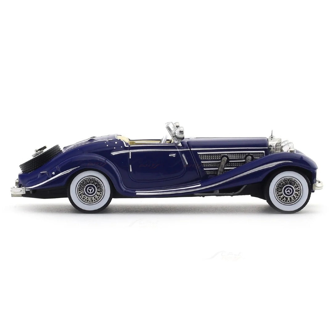 Liberty 64 1936 Mercedes-Benz 500 K Spezial Roadster diecast model car navy blue, low profile side view