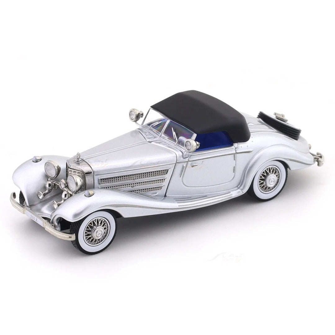 Liberty 64 1936 Mercedes-Benz 500 K Spezial Roadster diecast model car silver, three-quarter view
