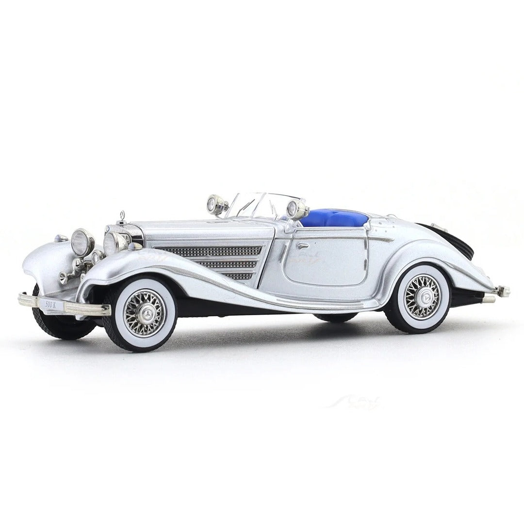 Liberty 64 1936 Mercedes-Benz 500 K Spezial Roadster diecast model car silver, side profile view