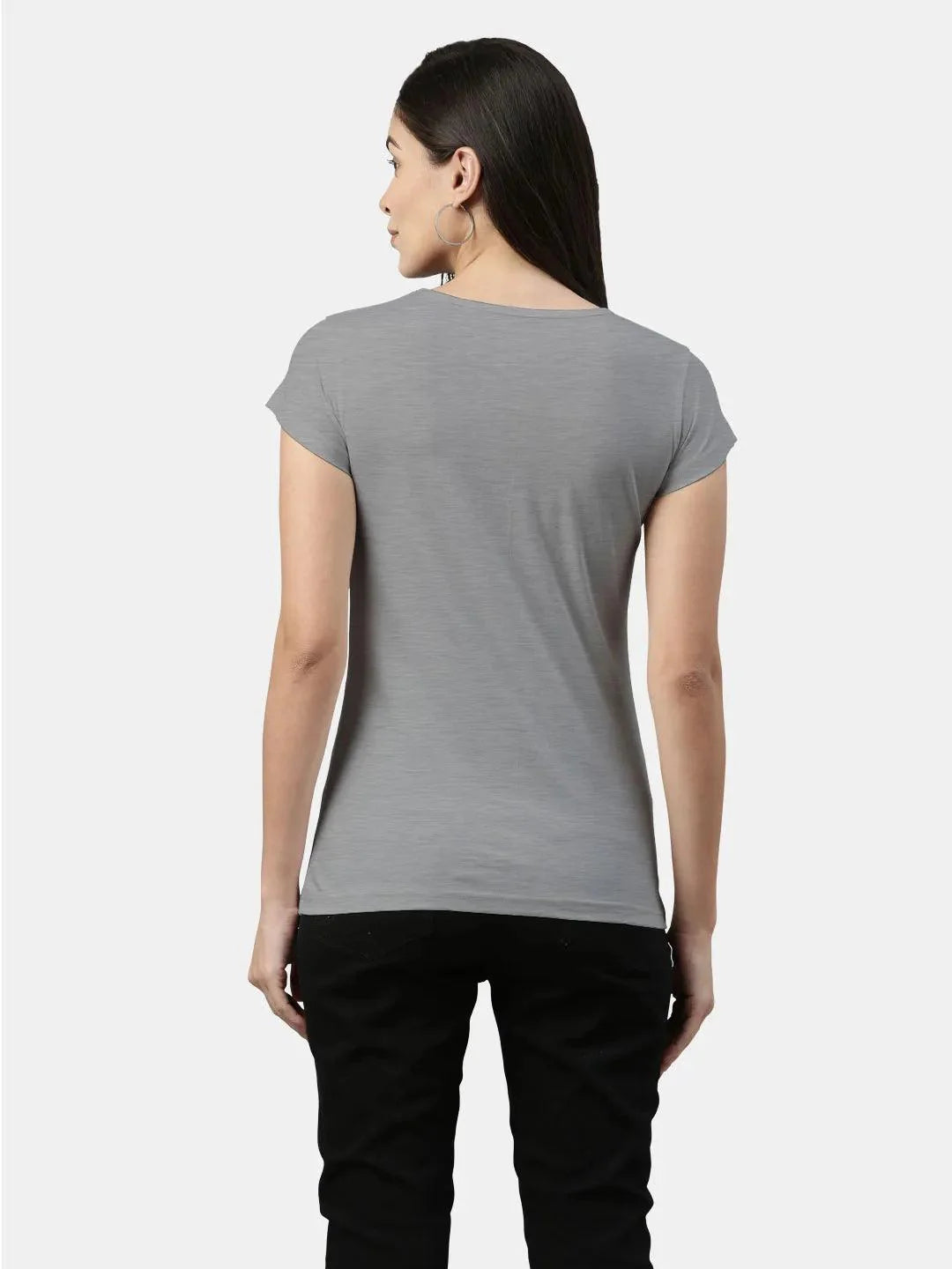 Black Grey - Women Designer T-Shirts Grey - ThePeppyStore