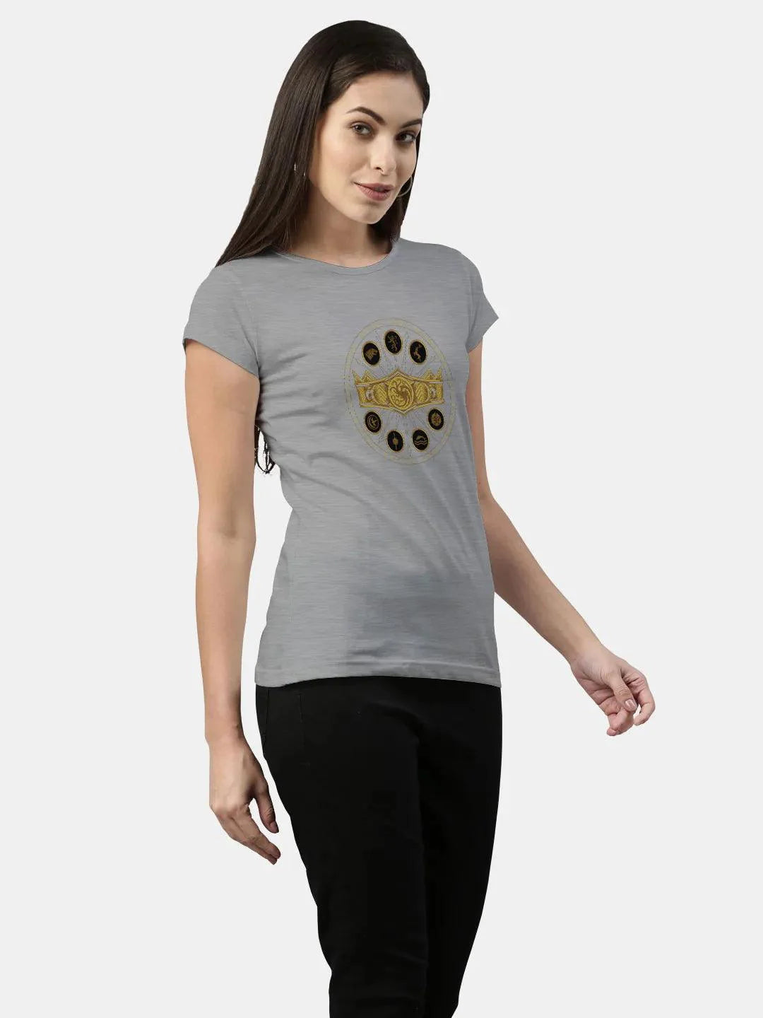 Black Grey - Women Designer T-Shirts Grey - ThePeppyStore