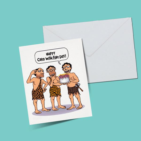 HAPPY CAKE WITH FIRE DAY BIRTHDAY GREETING CARD - ThePeppyStore