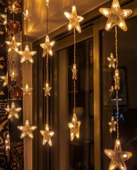 Star Curtain String Lights | 20 Stars | Warm White LED - ThePeppyStore