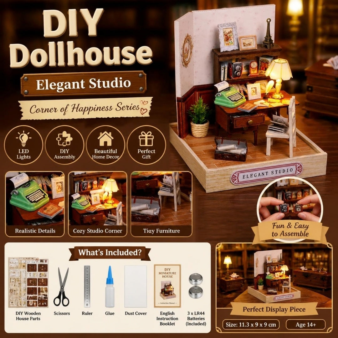 DIY Dollhouse Elegant Studio miniature kit - what's included and features