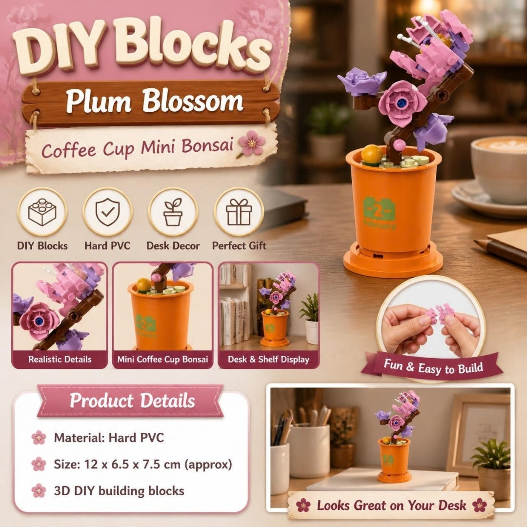 Decool 3D DIY Blocks Coffee Cup Mini Bonsai Plum Blossom - product details