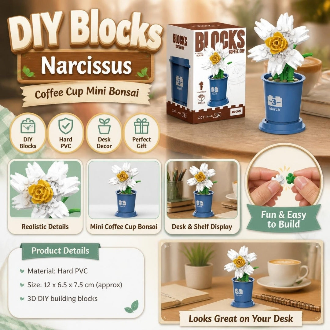 Decool 3D DIY Blocks Coffee Cup Mini Bonsai Narcissus - product details
