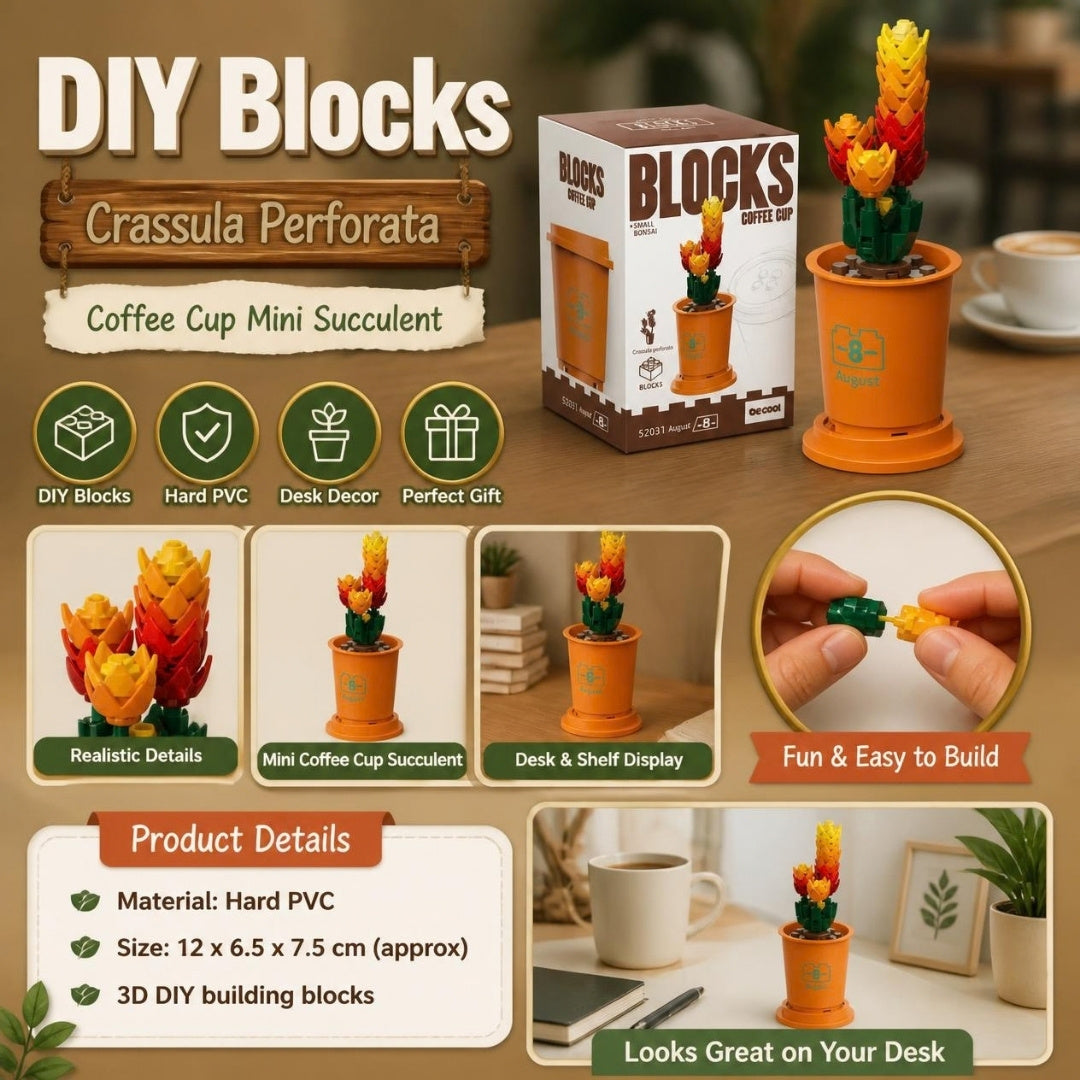 Decool 3D DIY Blocks Coffee Cup Mini Succulent Crassula Perforata - product details