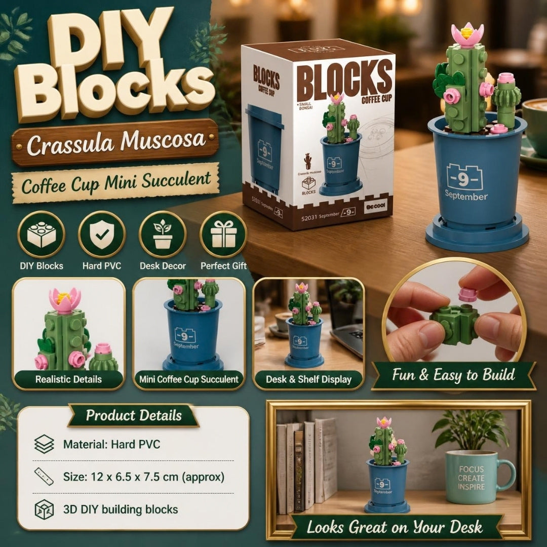 Decool 3D DIY Blocks Coffee Cup Mini Succulent Crassula Muscosa - product details