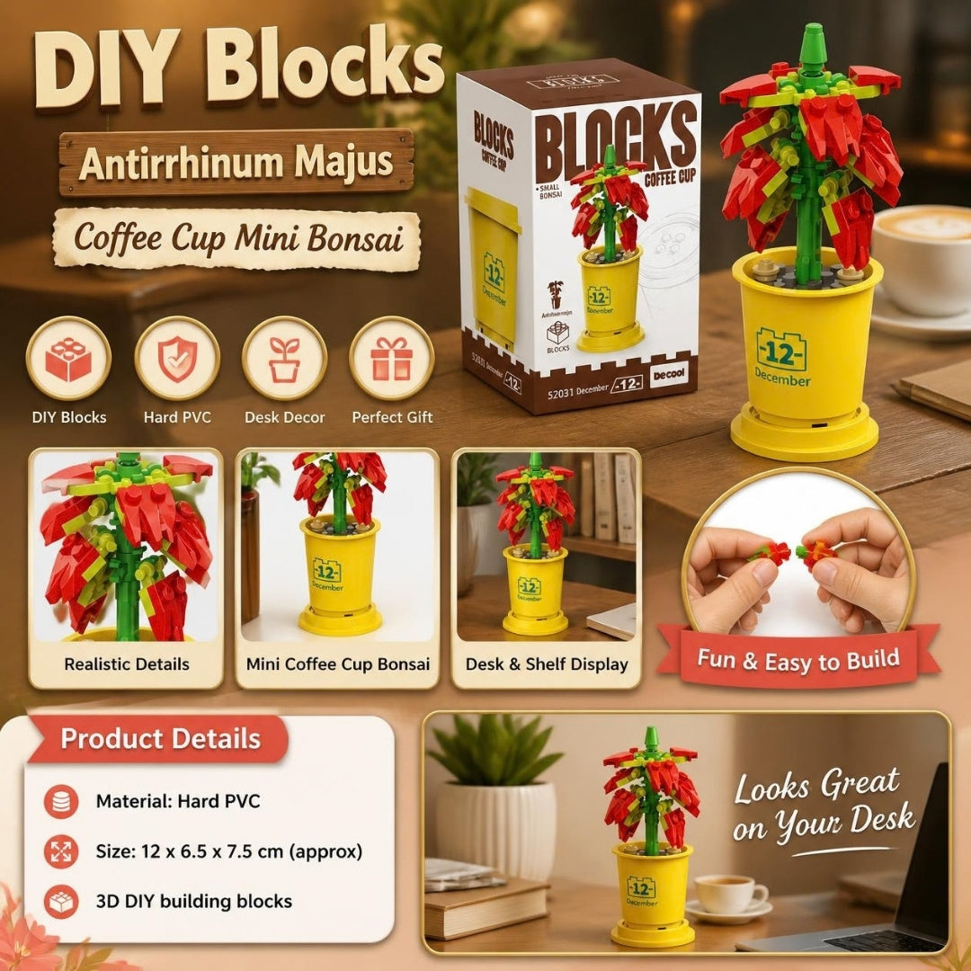 Decool 3D DIY Blocks Coffee Cup Mini Bonsai Antirrhinum Majus - product details