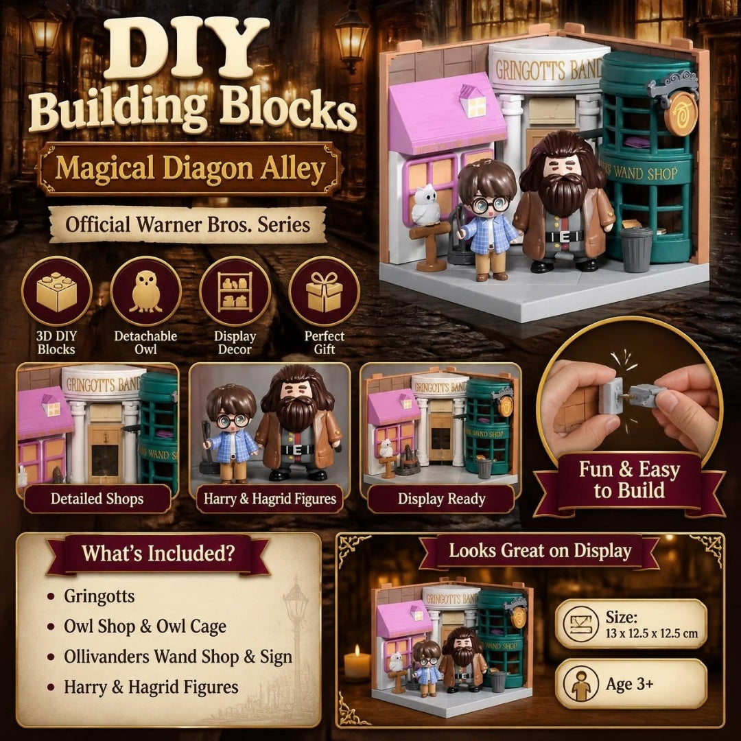 Magical Diagon Alley 3D DIY building block kit - what's included and size