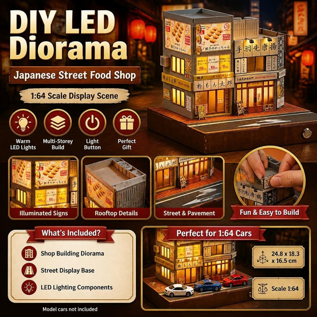 DIY Japanese Street Food Shop LED diorama - what's included and size