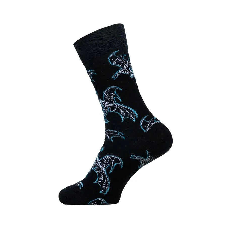 Game Of Thrones The Night King & Viserion, The Ice Dragon Crew Length Socks For Men - Black - ThePeppyStore