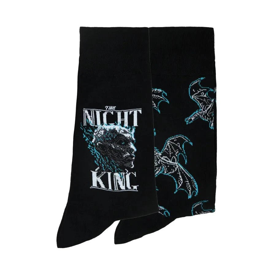 Game Of Thrones The Night King & Viserion, The Ice Dragon Crew Length Socks For Men - Black - ThePeppyStore