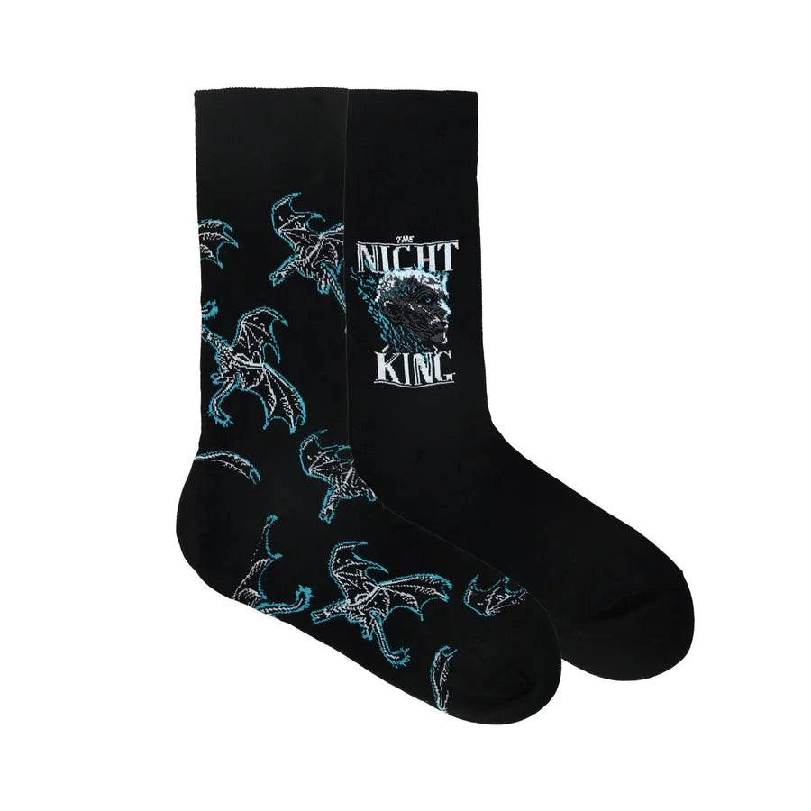 Game Of Thrones The Night King & Viserion, The Ice Dragon Crew Length Socks For Men - Black - ThePeppyStore