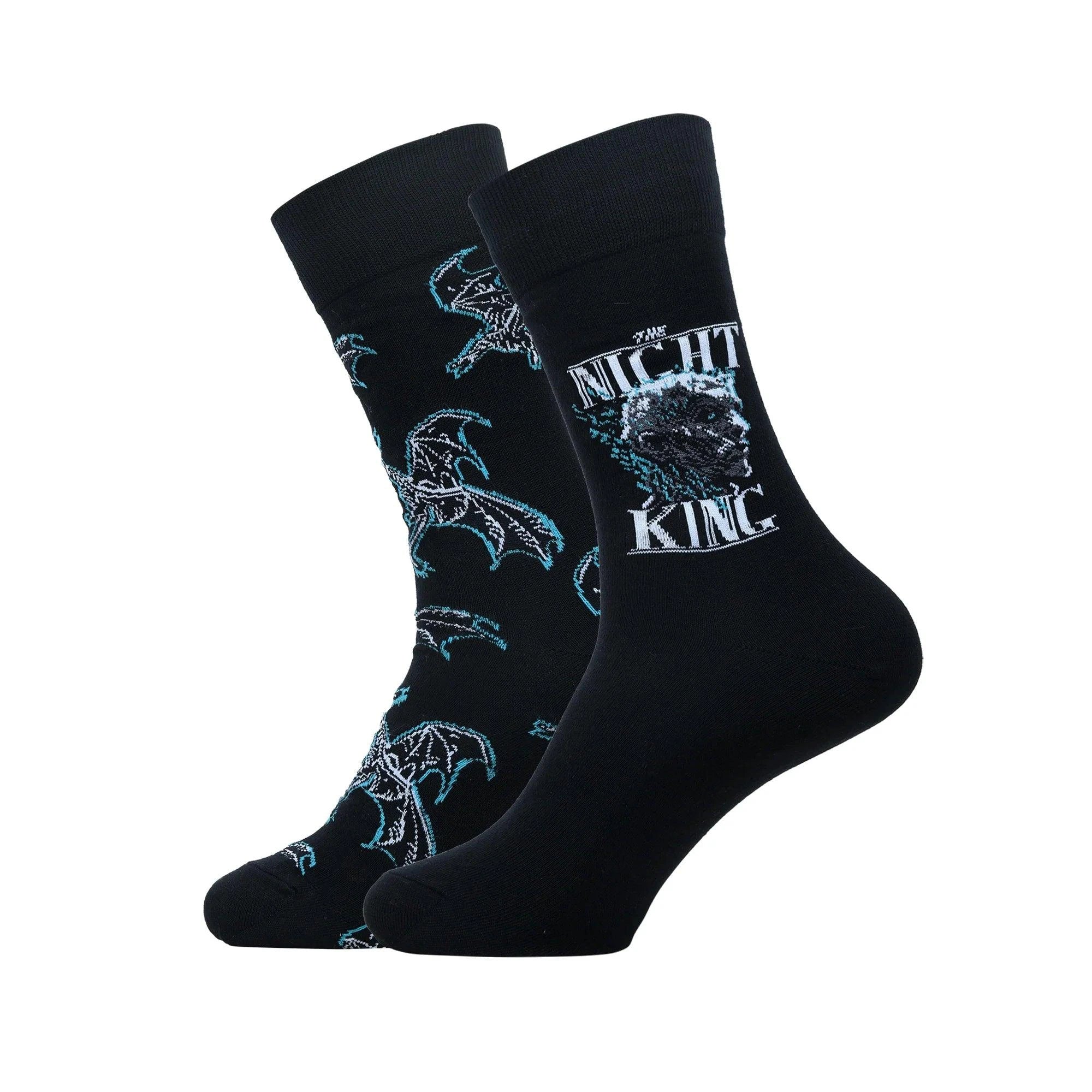 Game Of Thrones The Night King & Viserion, The Ice Dragon Crew Length Socks For Men - Black - ThePeppyStore