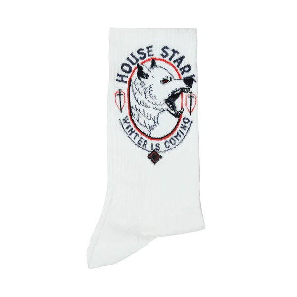 Game Of Thrones House Lannister Sigil & House Of Stark Crew Length Rib Socks For Men - White And Black - ThePeppyStore
