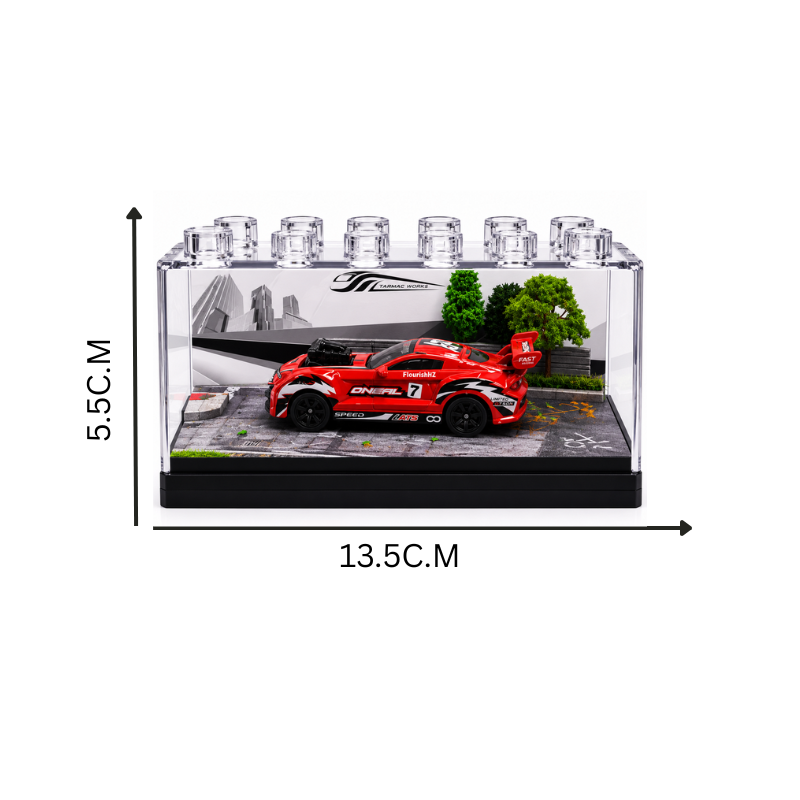 Red Racing Car Miniature 1:64 Diorama Display – Premium Trackside Scene with Acrylic Case