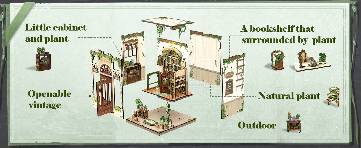 CUTEBEE DIY Book Nook Kit -  Green Life Bookshop