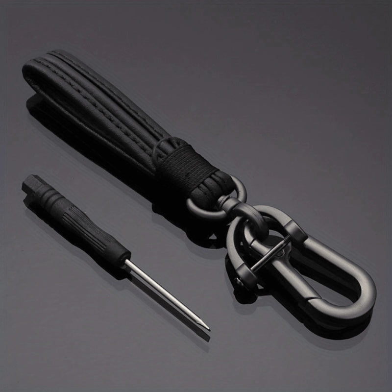 Leather Keychain With Bagcharm - Black