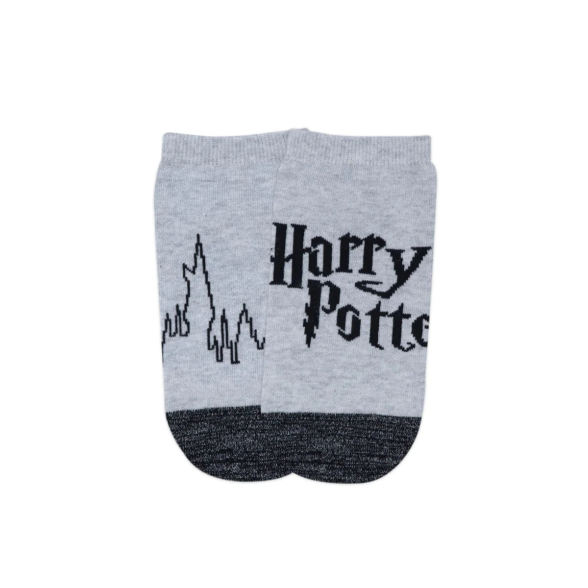 Harry Potter Logo and Hogwarts Castle Silver Lurex Socks For Women (Pack Of 2 Pairs/1U)- Silver