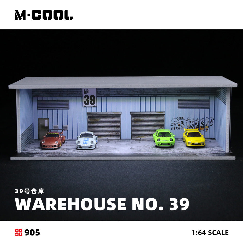 M-COOL Warehouse No. 39 Garage Diorama with LED Lighting – 1:64 Scale Display Scene for Diecast Cars