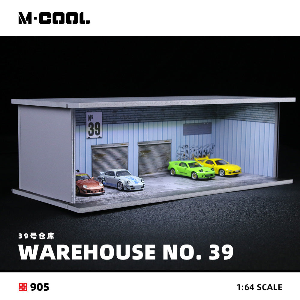 M-COOL Warehouse No. 39 Garage Diorama with LED Lighting – 1:64 Scale Display Scene for Diecast Cars