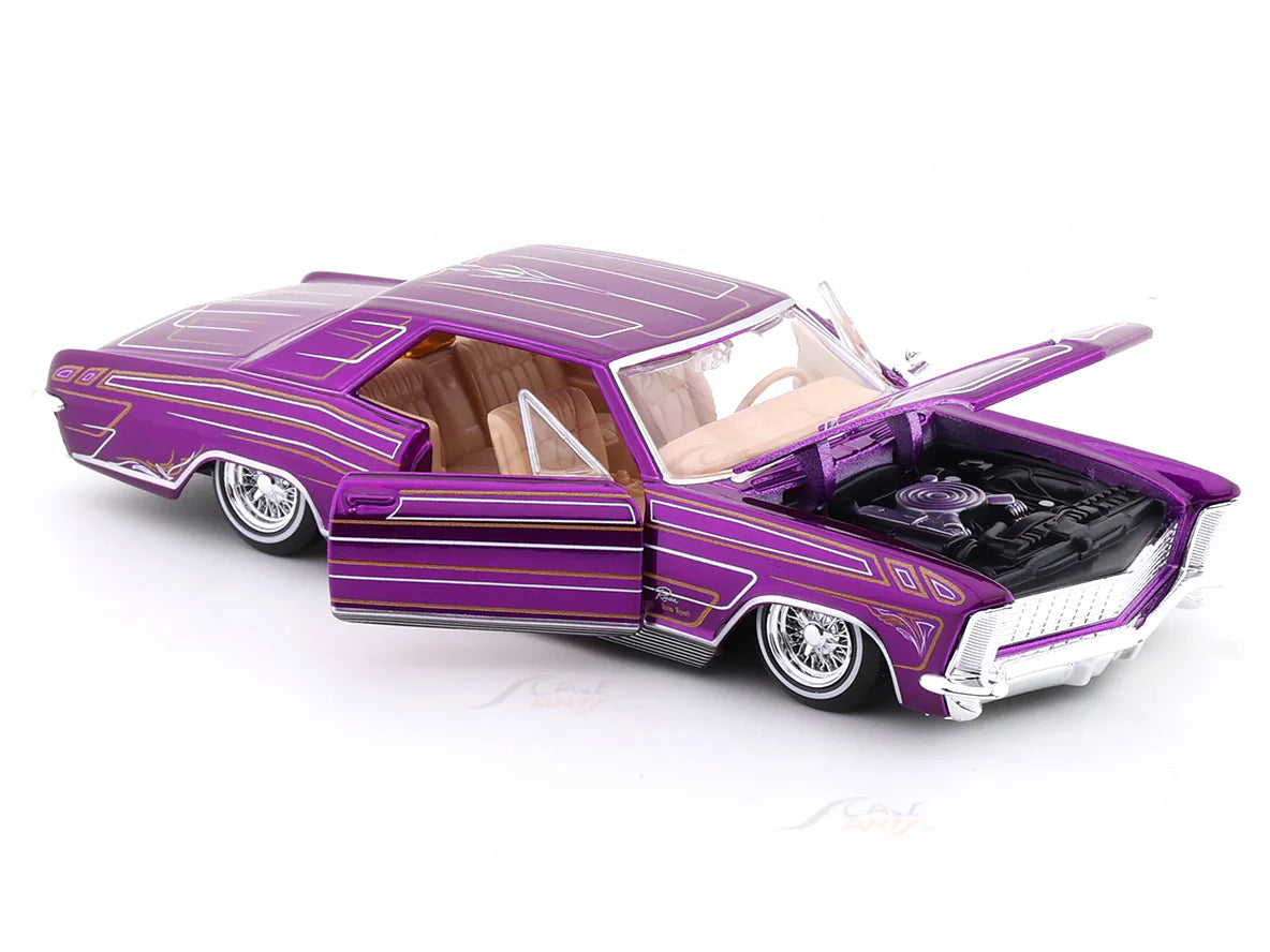 1965 Buick Riviera Custom Purple Lowrider 1:24 Scale Die-Cast Model Car with Acrylic Case