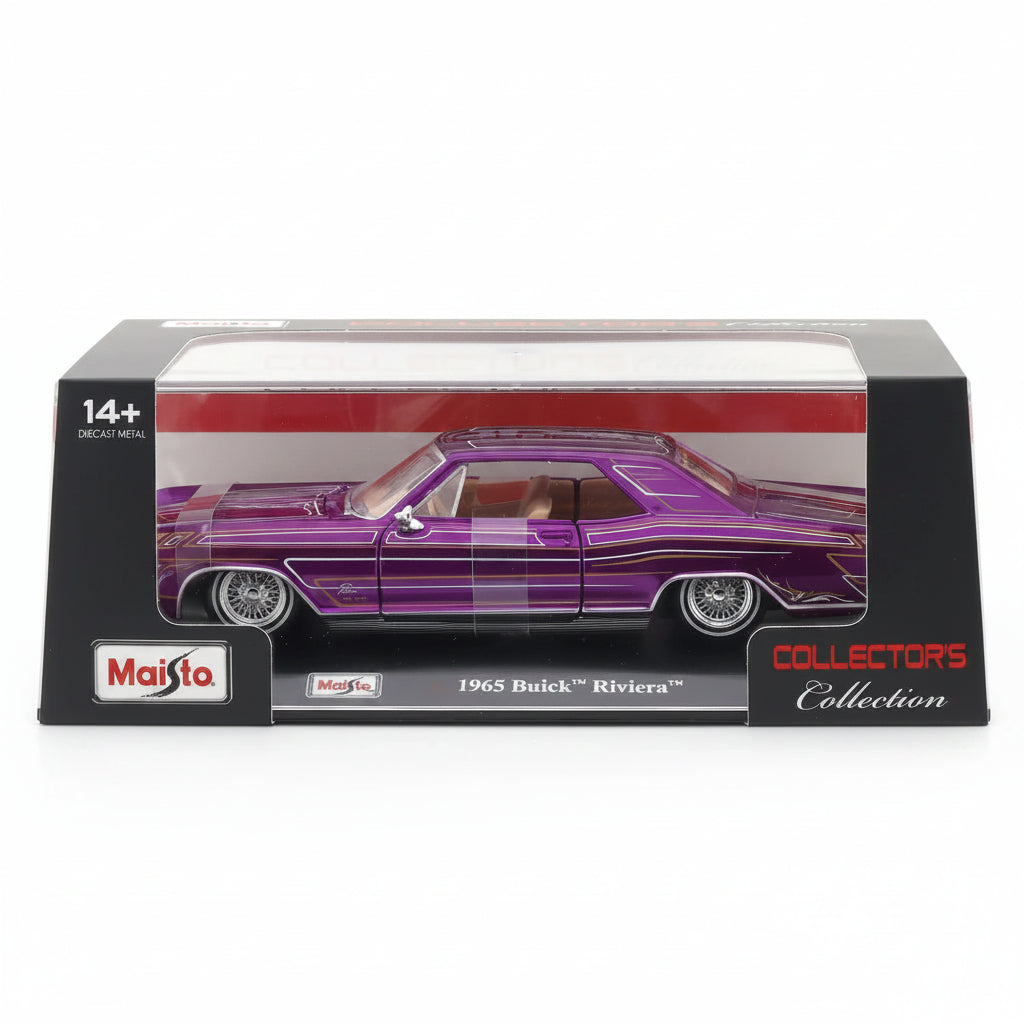 1965 Buick Riviera Custom Purple Lowrider 1:24 Scale Die-Cast Model Car with Acrylic Case