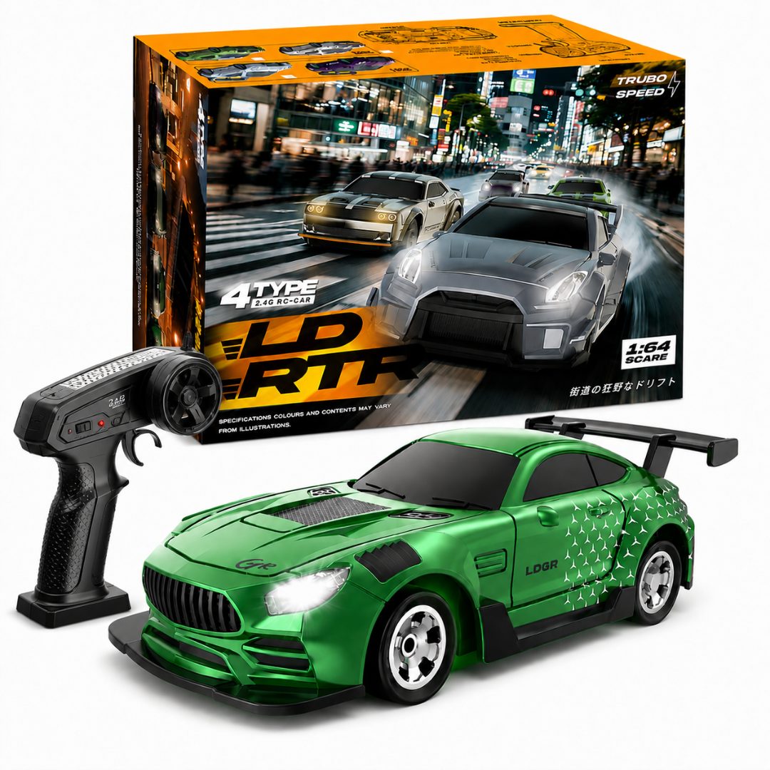 1:64 Scale 2.4G RC Racing Car with Wireless Remote, LED Headlights & Chassis Lights – Mini Sports Car Toy Set