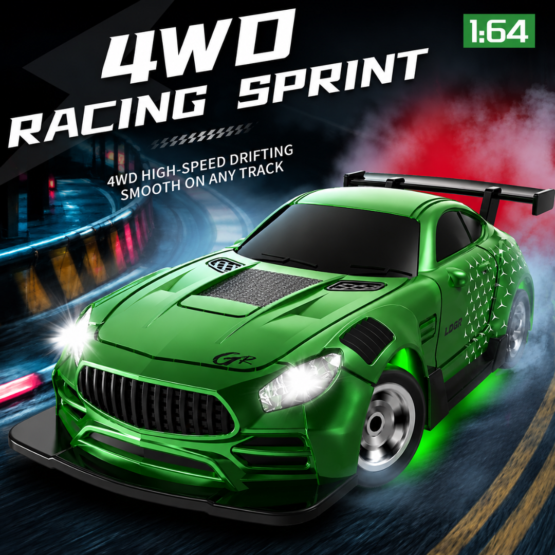 1:64 Scale 2.4G RC Racing Car with Wireless Remote, LED Headlights & Chassis Lights – Mini Sports Car Toy Set