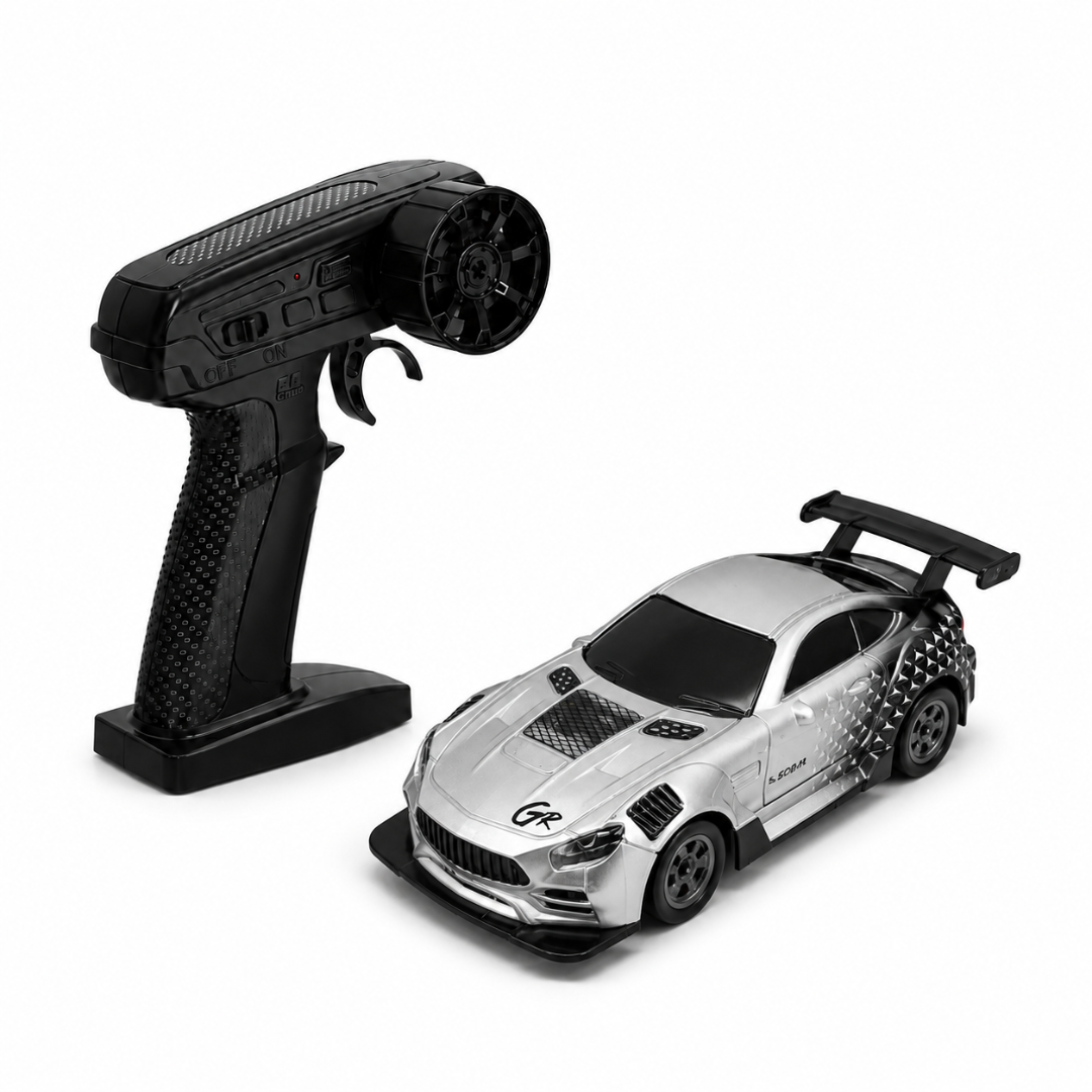 1:64 Scale RC Racing Car with Remote Control, LED Headlights & Chassis Lights, High-Speed Mini Sports Car with 4 Racing Cones