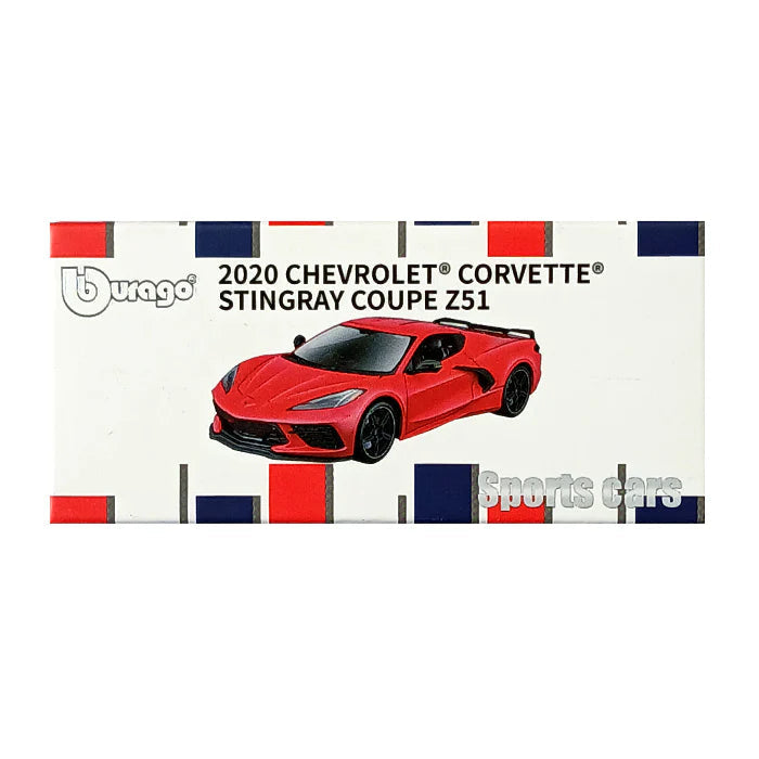 Official Bburago 2020 Chevrolet Corvette Stingray Coupe Z51 - Red - 1 : 64 Diecast Scale Model