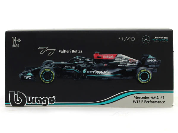 Bburago - 1/43 Scale Model Compatible with Mercedes Compatible with AMG W12 E Performance F1 Racing # 77 Compatible with Valtteri Bottas 2021 (Black)) - (No Cash On Delivery Allowed On This Product