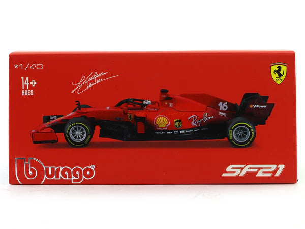 Bburago - 1/43 Scale Model Compatible with Ferrari SF21 - 16 Compatible with Charles Leclerc 2021 Model Car (Red) - (No Cash On Delivery Allowed On This Product