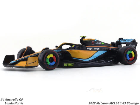 Bburago McLaren F1 Team MCL36 (2022): 1:43 Scale Model Car, #4 Lando Norris, with Driver, Hard Case, Orange (18-38064R)