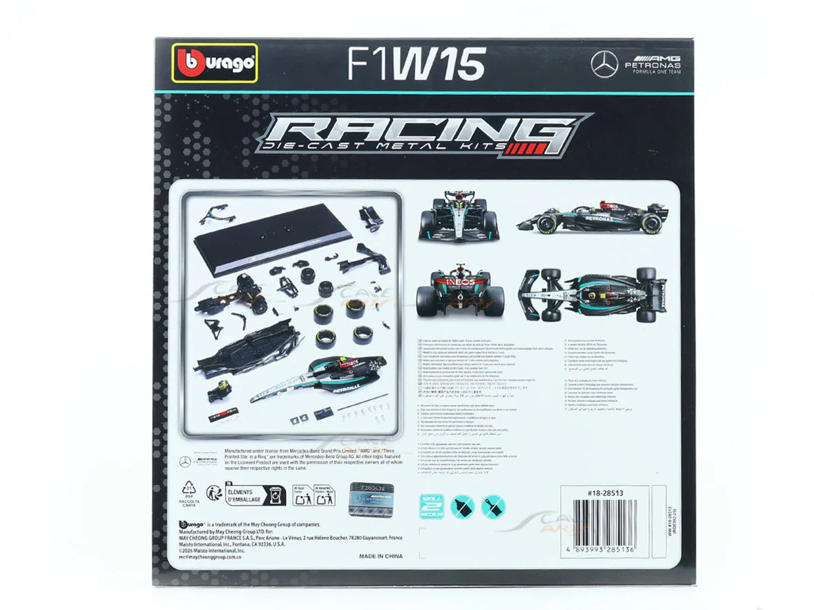 Bburago Mercedes-AMG PETRONAS F1 W15 Lewis Hamilton #44 Die-Cast Metal Kit – 1:24 Scale Formula 1 Collectible
