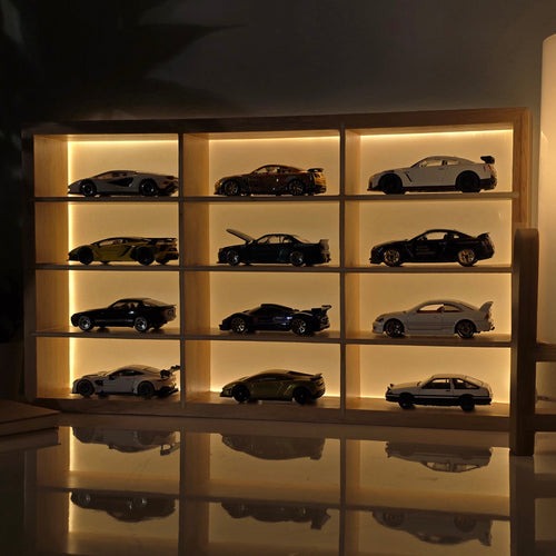 Wooden LED Hot Wheels Diecast Organizers With Light With Acrylic Dust Covers -  Fits 12 Cars ( No cars Included )
